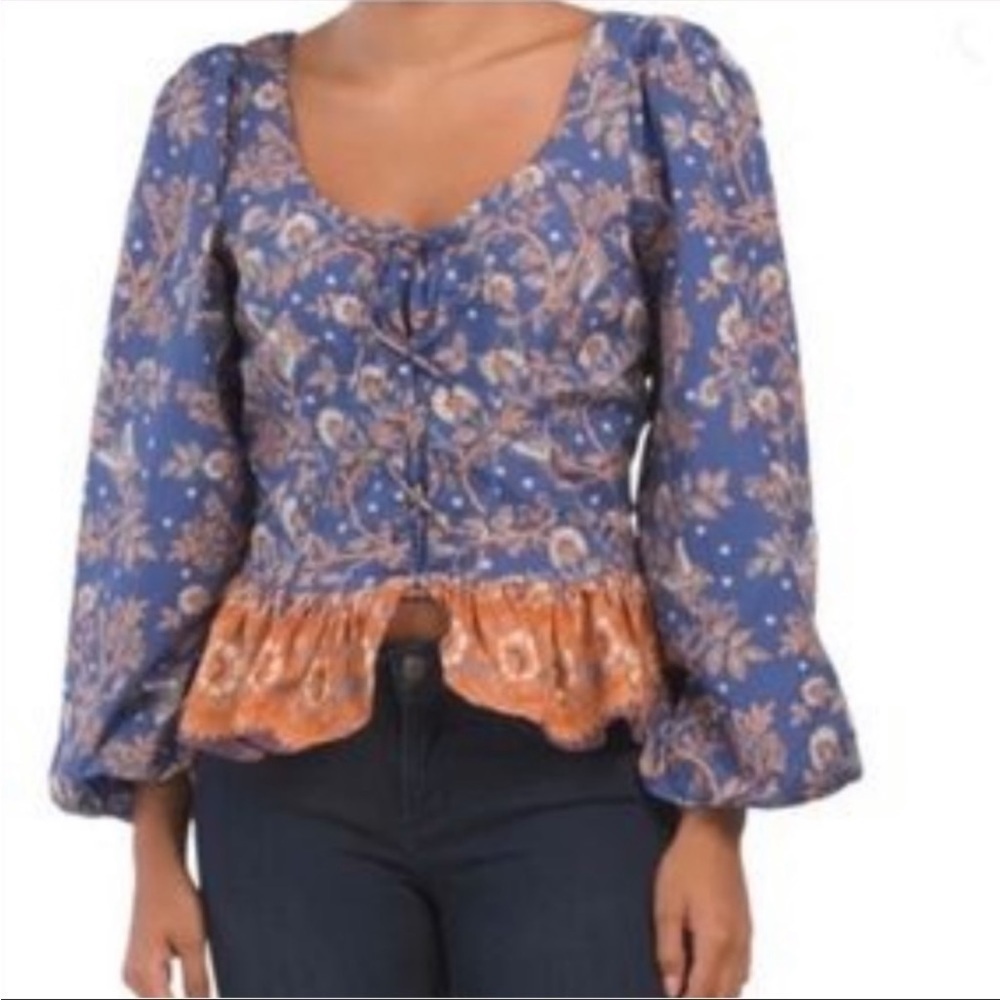 House‎ of Harlow 1960 Nastassia Blue Floral Peplum Top